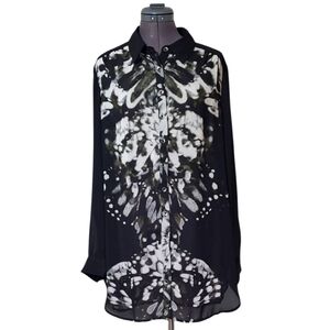 LG NWT Point Zero Monochrome Abstract Butterfly Sheer Blouse